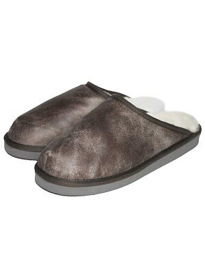 Lammfell Pantoffel, Lammfell Slipper grau/weiß  für Damen und Herren, echtes Lammfell, Herstellung Europa