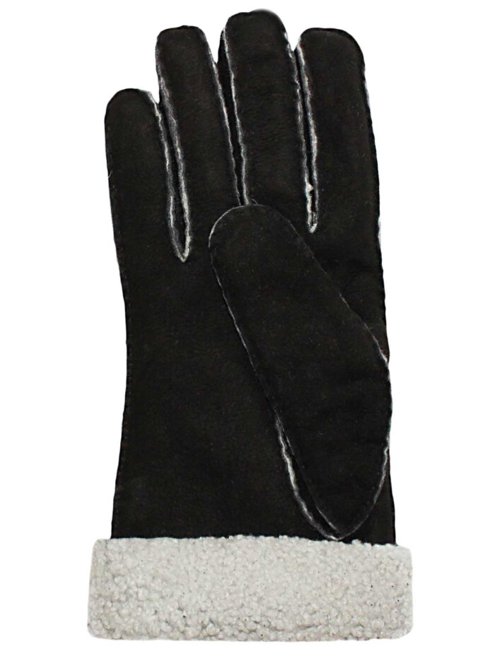 Lammfell Fingerhandschuhe für Damen Herren schwarz/weiß aus echtem curly Lammfell 9,5