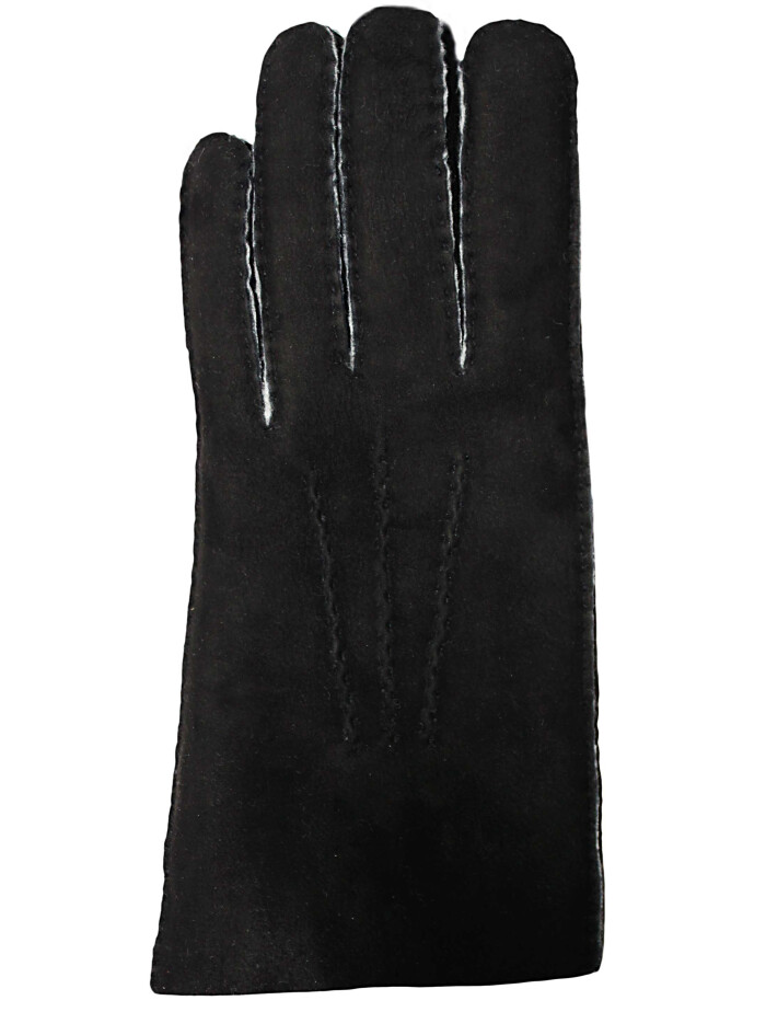 Lammfell Fingerhandschuhe für Damen Herren schwarz/weiß aus echtem curly Lammfell 9,5