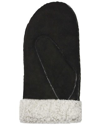 Fausthandschuhe für Damen und Herren aus echtem curly Lammfell schwarz mit weißem Fell