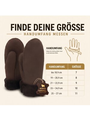 Lammfell Fausthandschuh Nepal für Damen Herren aus echtem Lammfell braun
