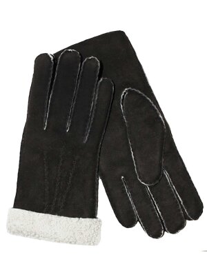 Lammfell Fingerhandschuhe für Damen Herren schwarz/weiß aus echtem curly Lammfell 7