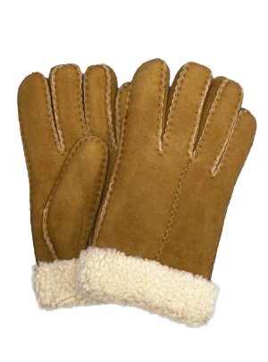 Fingerhandschuhe echt Lammfell für Damen, Handschuhe in Premiumqualität aus Babycurly Merino handgnäht camel Größe 7,5