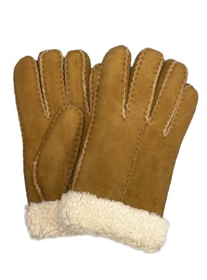 Fingerhandschuhe echt Lammfell für Damen, Handschuhe in Premiumqualität aus Babycurly Merino handgnäht camel Größe 8,5