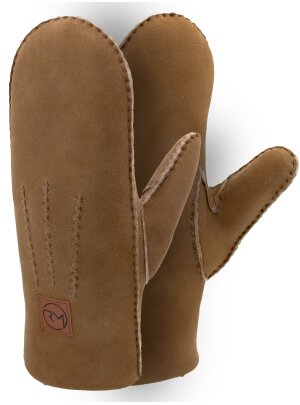 Lammfell Handschuhe Arber echtes Merinolamm für Damen und Herren, Fäustlinge, Fausthandschuhe in Premiumqualität aus spanischem Merino camel