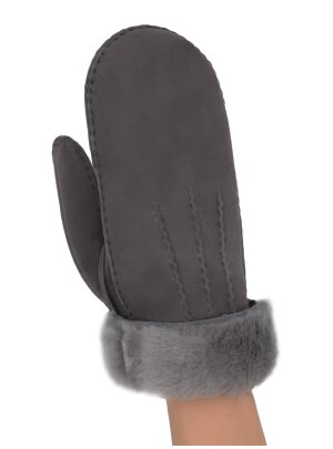 Lammfell Handschuhe Arber echtes Merinolamm für Damen und Herren, Fäustlinge, Fausthandschuhe in Premiumqualität aus spanischem Merino grau