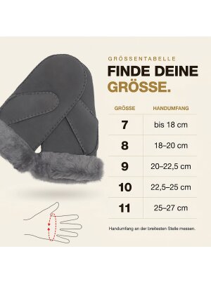 Lammfell Handschuhe Arber echtes Merinolamm für Damen und Herren, Fäustlinge, Fausthandschuhe in Premiumqualität aus spanischem Merino grau 11