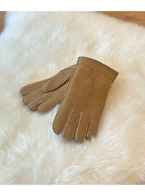 Fingerhandschuhe Hochstein echt Lammfell für Damen und Herren, Handschuhe in Premiumqualität aus Babycurly Merino handgnäht camel 8 1/2