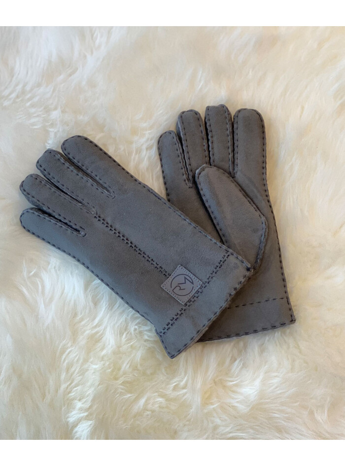 Fingerhandschuhe Hochstein echt Lammfell für Damen und Herren, Handschuhe in Premiumqualität aus Baby Curly Merinolamm handgenäht grau 9 1/2