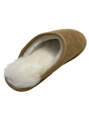 Lammfellpantoffel, Hausschuhe aus echtem Lammfell mit weicher Ledersohle, Slipper Rohn-Moden Molly  beige