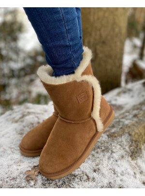 Rohn Lammfell Boots für Damen, Winterstiefel Helsinki braun