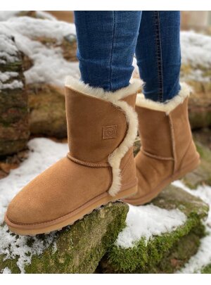 Rohn Lammfell Boots für Damen, Winterstiefel Helsinki braun