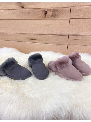 Pantoffel Slipper Hausschuhe echt Lammfell Rohn Talea grau