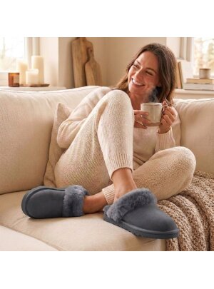 Pantoffel Slipper Hausschuhe echt Lammfell Rohn Talea grau  36