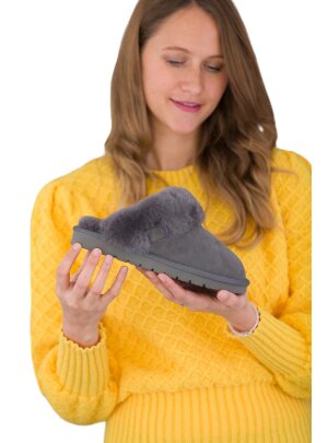 Pantoffel Slipper Hausschuhe echt Lammfell Rohn Talea grau  36