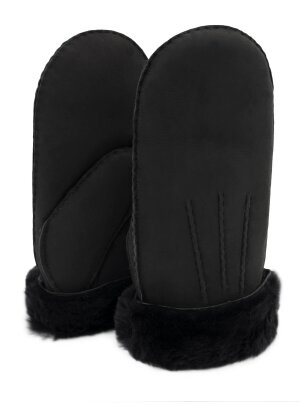 Lammfell Handschuhe Arber echtes Merinolamm für Damen und Herren Fäustlinge, Fausthandschuhe in Premiumqualität aus spanischem Merino anthrazit schwarz dunkelgrau