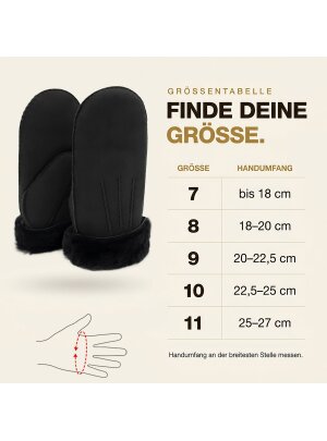 Lammfell Handschuhe Arber echtes Merinolamm für Damen und Herren Fäustlinge, Fausthandschuhe in Premiumqualität aus spanischem Merino anthrazit schwarz dunkelgrau