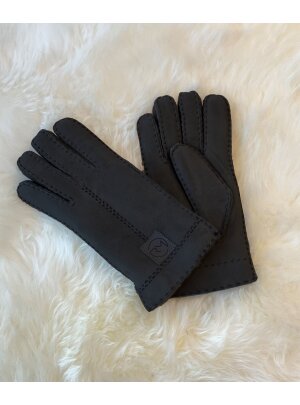 Fingerhandschuhe Hochstein echt Lammfell für Damen und Herren, Handschuhe in Premiumqualität aus Baby Curly Merinolamm handgenäht anthrazit dunkelgrau schwarz