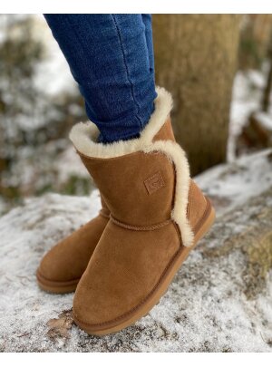 Rohn Lammfell Boots für Damen, Winterstiefel Helsinki braun 42