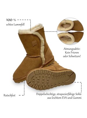 Rohn Lammfell Boots für Damen, Winterstiefel Helsinki braun 42