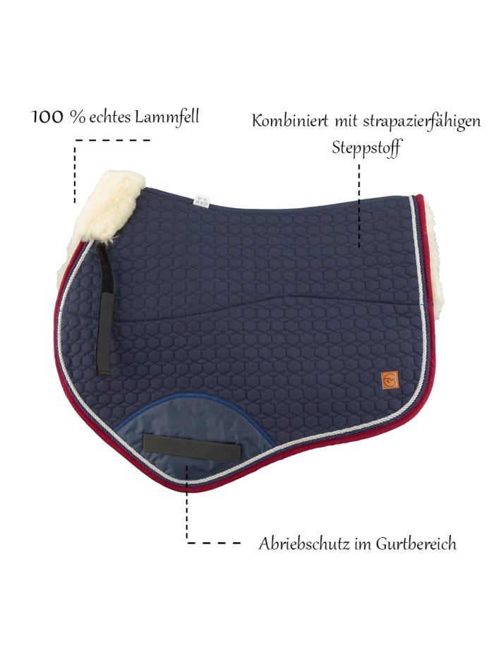 Lammfell Schabracke Kastell von Rohn, Satteldecke für Pferde, marineblau, Vielseitigkeit(VS)