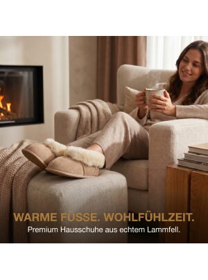 Lammfell Hausschuhe Chalet, Hüttenschuhe Rohn aus echtem Fell beige