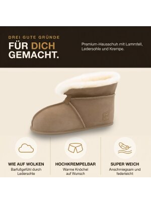 Lammfell Hausschuhe Chalet, Hüttenschuhe Rohn aus echtem Fell beige