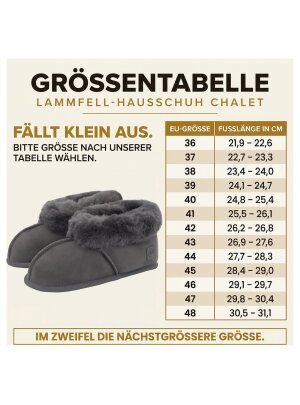 Lammfell Hausschuhe Chalet, Hüttenschuhe Rohn aus echtem Fell grau