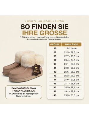 Lammfell Hausschuhe Puffin mit EVA Sohle  aus echtem Fell beige