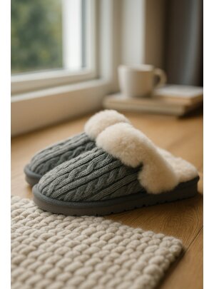 Pantoffel Slipper Hausschuhe echt Lammfell Rohn Nuri grau