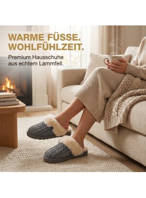 Pantoffel Slipper Hausschuhe echt Lammfell Rohn Nuri grau 40