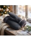 Lammfell Fausthandschuh Nepal für Damen Herren aus echtem Lammfell anthrazit