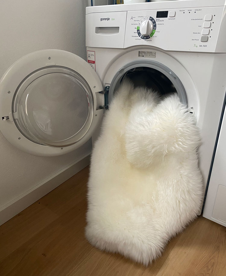 Lammfell in der Waschmaschine waschen